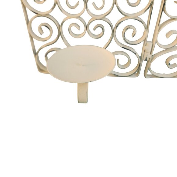 Scrolled Metal 3-Panel Folding Candelabra Screen Cream Distressed Finish - Picture 6 of 13